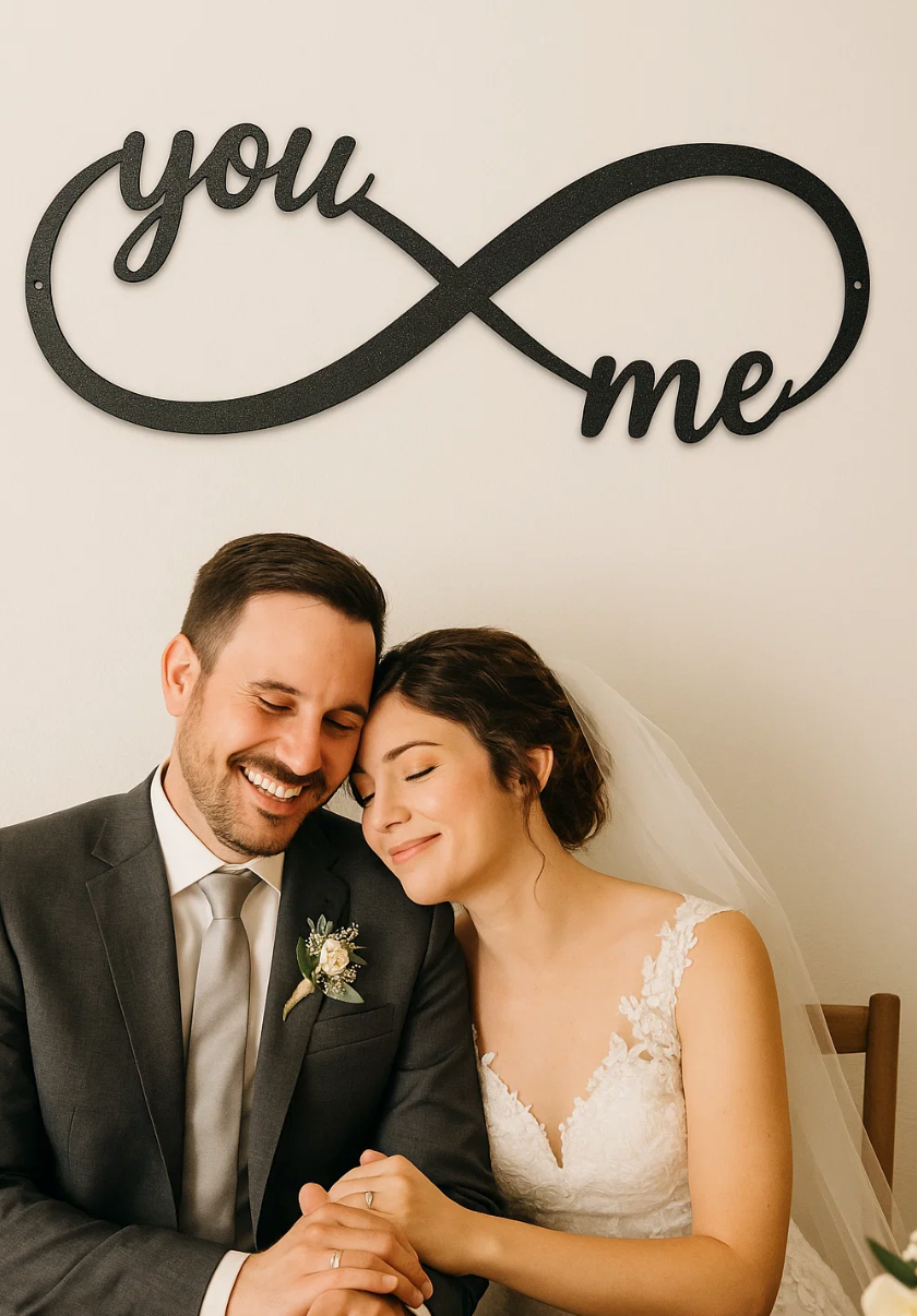 “You & Me” Infinity Steel Sign – Romantic Laser Cut Wall Decor