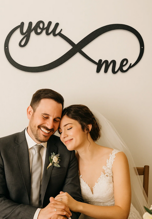 “You & Me” Infinity Steel Sign – Romantic Laser Cut Wall Decor