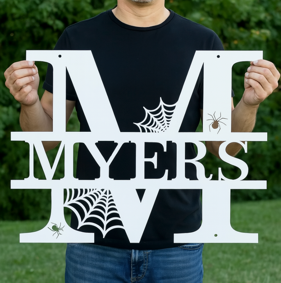 Customized Halloween Spiderweb Family Name Steel Sign