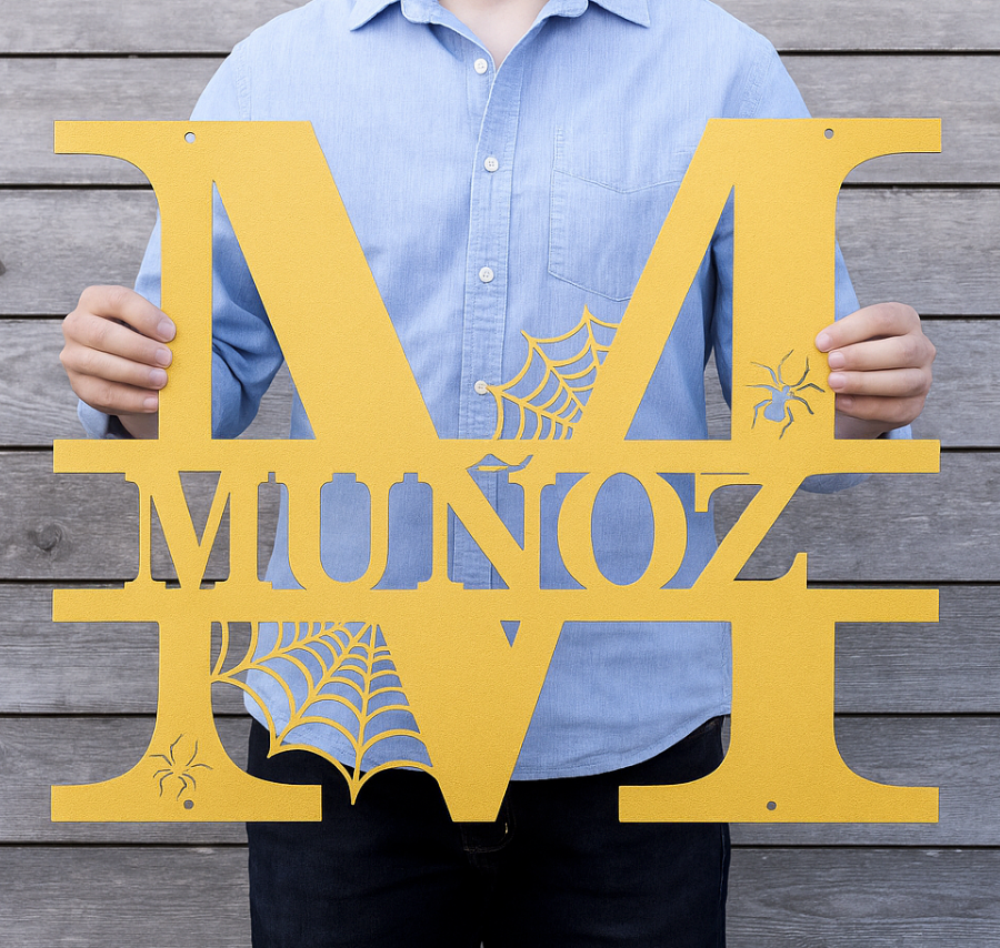 Customized Halloween Spiderweb Family Name Steel Sign