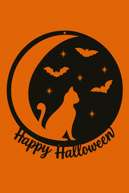 “Happy Halloween” Cat & Bat Steel Sign