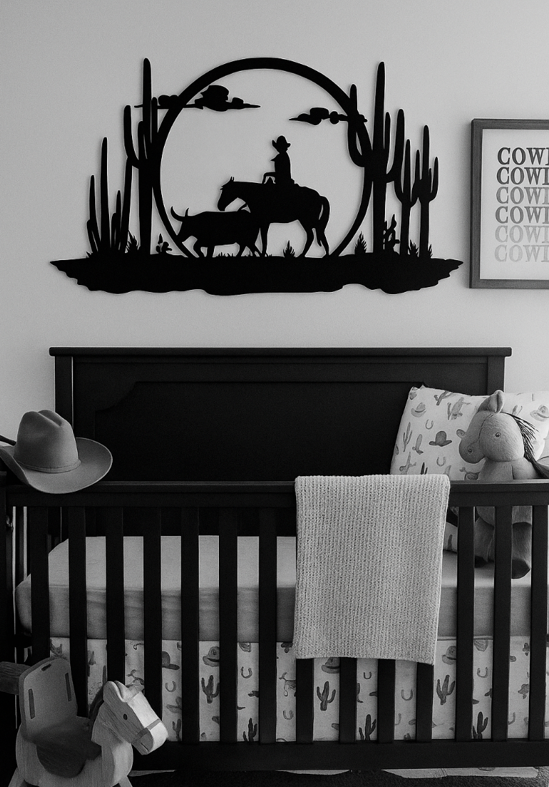 Western Cowboy Scene Steel Sign