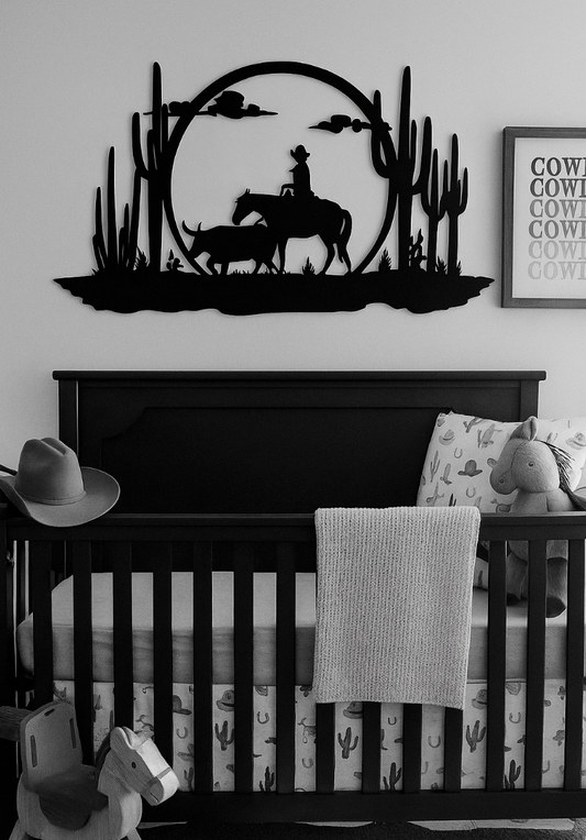 Western Cowboy Scene Steel Sign