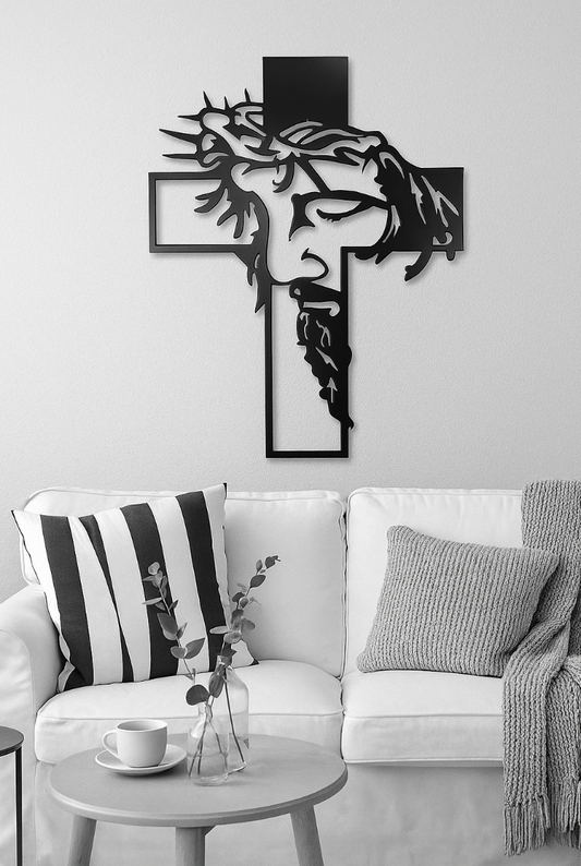Jesus Face in Cross Steel Wall Sign