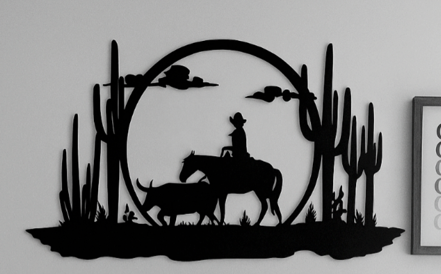Western Cowboy Scene Steel Sign
