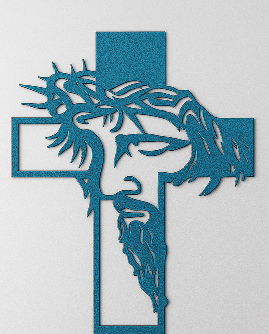 Jesus Face in Cross Steel Wall Sign
