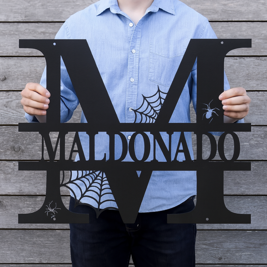 Customized Halloween Spiderweb Family Name Steel Sign