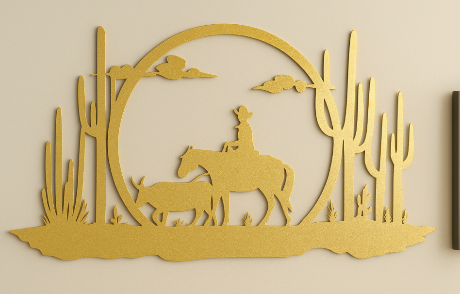Western Cowboy Scene Steel Sign