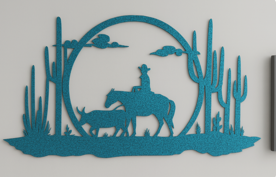 Western Cowboy Scene Steel Sign