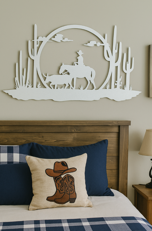 Western Cowboy Scene Steel Sign