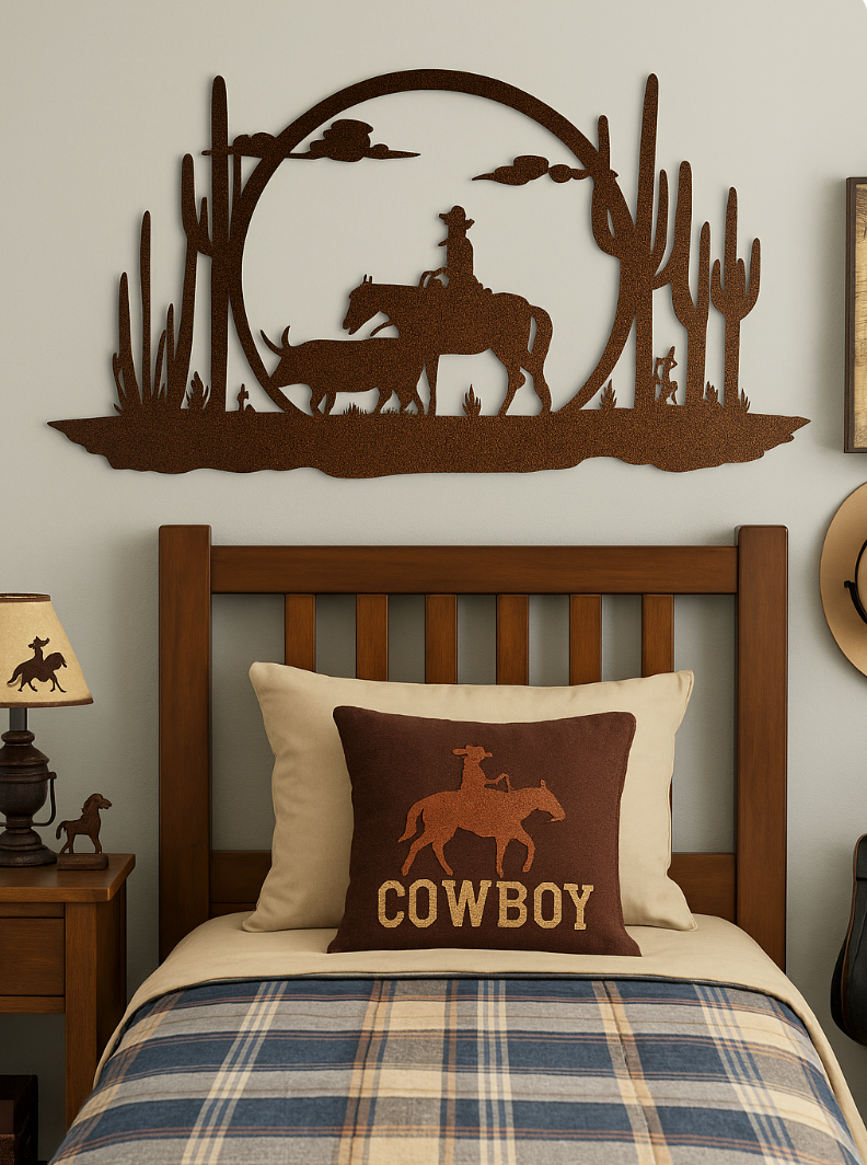 Western Cowboy Scene Steel Sign