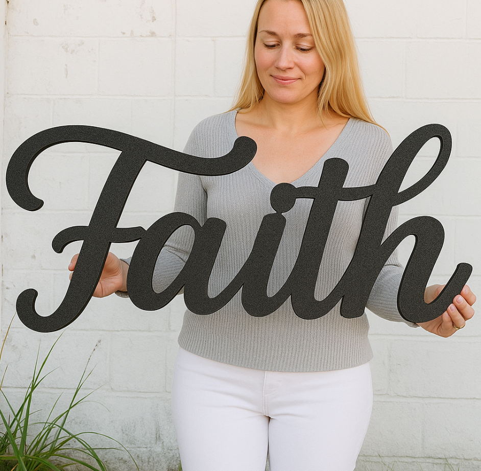 “Faith” Steel Wall Sign – Elegant Laser Cut Inspirational Decor